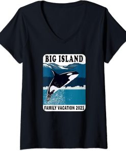 Womens Big Island, HI Family Vacation 2021 Whale Orca Ocean V-Neck T-Shirt