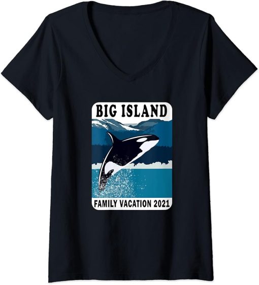 Womens Big Island, HI Family Vacation 2021 Whale Orca Ocean V-Neck T-Shirt