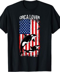 Patriotic USA Flag & Orca Family Shirt, Whale Sea Animal Tee T-Shirt