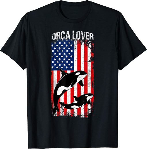 Patriotic USA Flag & Orca Family Shirt, Whale Sea Animal Tee T-Shirt