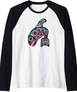 Orca Whale Alaska Haida Tribal Art - Native American Totem Raglan Baseball Tee