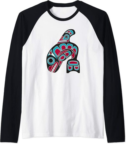 Orca Whale Alaska Haida Tribal Art - Native American Totem Raglan Baseball Tee