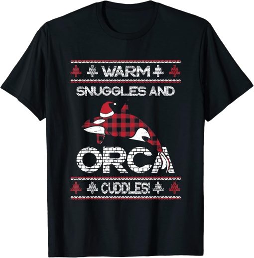 Red Plaid Plaided Warm Snuggles Orca Cuddles Christmas Xmas T-Shirt